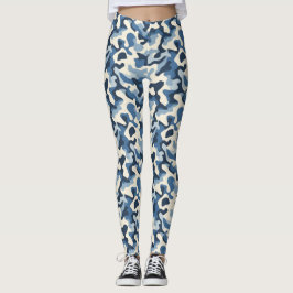 Blau-, Weiß- und Schwarz-Retro-Camouflage Leggings