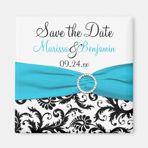 Blau, weiß und schwärzen Sie Save the Date Magnet