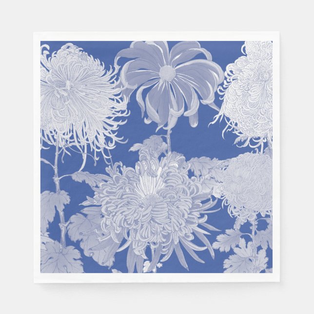 Blau Weiß Vintag Chinoiserie Blumenmuster Serviette (Vorderseite)
