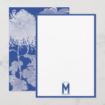 Blau Weiß Vintag Chinoiserie Floral Monogram