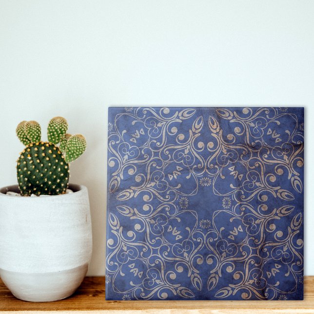 Blau-Weiß-Vintag-Weißkalkstein-Look Fliese (Von Creator hochgeladen)