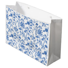 Blau Weiß Vintage Blumen Toile-Muster Große Geschenktüte