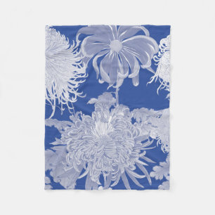 Blau Weiß Vintage Chinoiserie Floral Fleecedecke