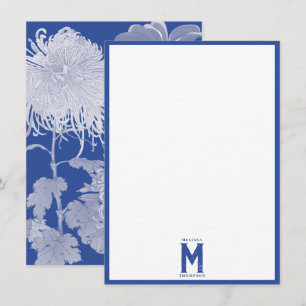 Blau Weiß Vintage Chinoiserie Florales Monogramm Mitteilungskarte
