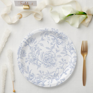 Blau weiß vintage floral pappteller