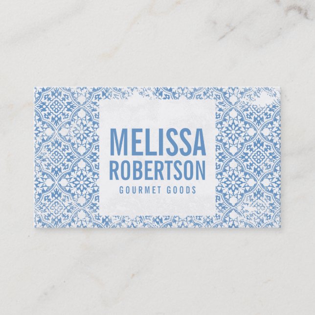 Blau-Weiß-Vintages Muster für Bäckerei, Lebensmitt Visitenkarte (Vorderseite)