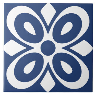 Blau-weiße abstrakte florale Geometrie Fliese