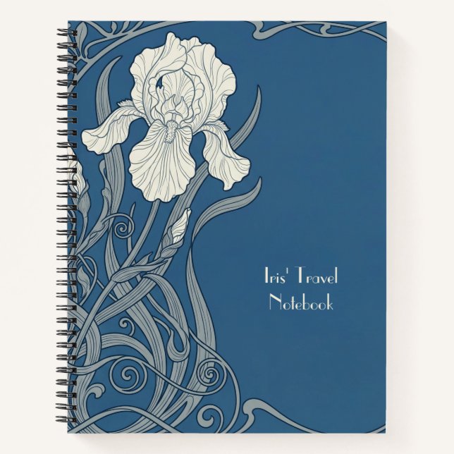 Blau-weiße Art Nouveau Iris Notizbuch (Vorderseite)