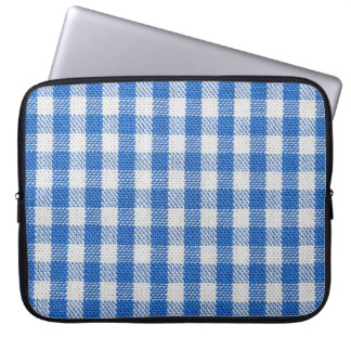 Blau-weiße ausgekleidete Esskleider. Laptopschutzhülle