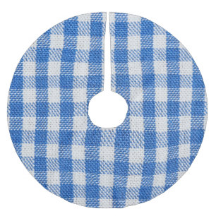 Blau-weiße ausgekleidete Esskleider. Polyester Weihnachtsbaumdecke