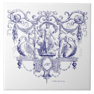 Blau-weiße Barock-Rokoko Venus und Schwäne Fliese