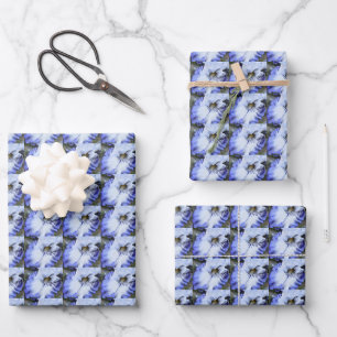 Blau-weiße Bartu-Iris-Muster Geschenkpapier Set