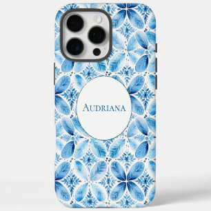 Blau Weiße Batik Blumen iPhone 16 Pro Max Hülle