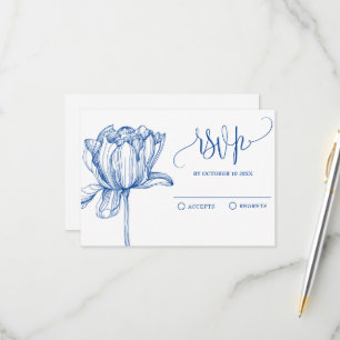 Blau-weiße Blume elegant RSVP Karte