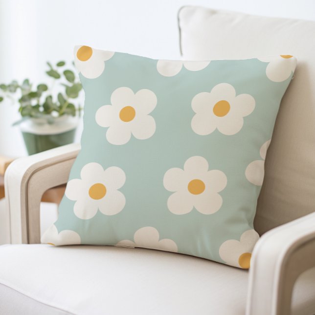 Blau-Weiße Blume Muster Daisy Throw Kissen (Von Creator hochgeladen)