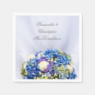 Blau-weiße Blume und Hochzeitskleid Serviette