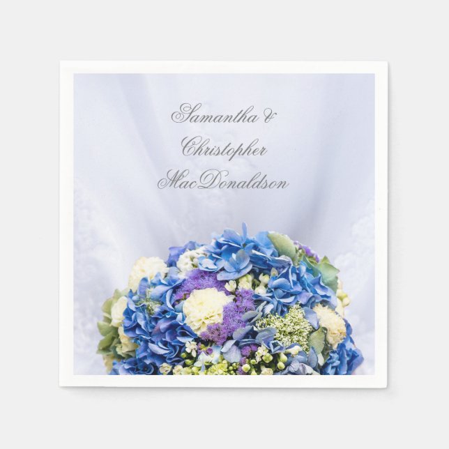 Blau-weiße Blume und Hochzeitskleid Serviette (Vorderseite)