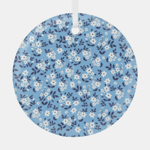 Blau, weiße Blume: Vintag Ornament Aus Glas