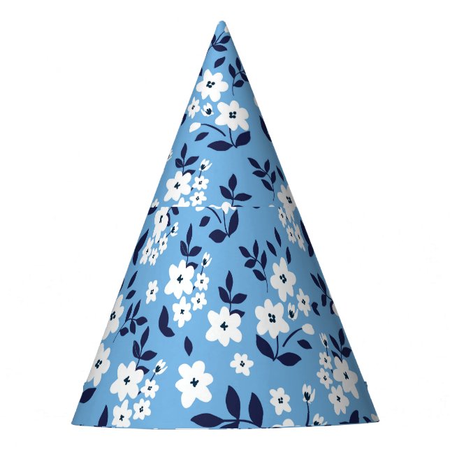 Blau, weiße Blume: Vintag Partyhütchen (Vorderseite)