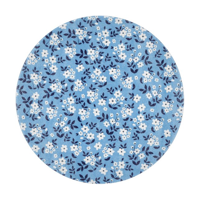 Blau, weiße Blume: Vintag Schneidebrett (Vorderseite)