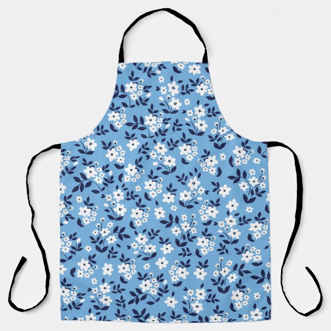 Blau, weiße Blume: Vintag Schürze (Vorderseite)