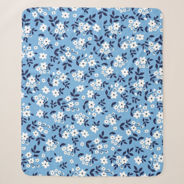 Blau, weiße Blume: Vintag Sherpadecke (Vorderseite)