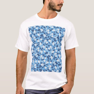 Blau, weiße Blume: Vintag T-Shirt