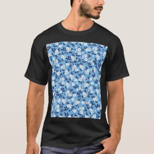 Blau, weiße Blume: Vintag T-Shirt