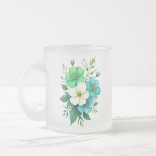 Blau Weiße Blumen Bouquet-57453 Mattglastasse