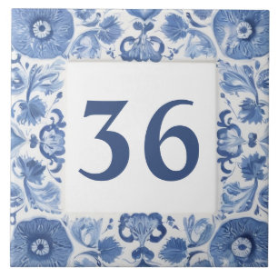 Blau-Weiße Blumen-Delfter Hausnummer-Schild Fliese