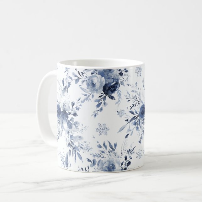 Blau Weiße Blumen   Kaffeetasse (Vorderseite Links)