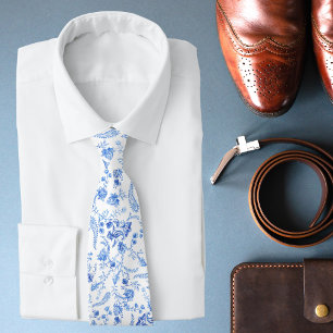 Blau-weiße Blumen-Paisley-Herrenhemd Hochzeit Krawatte