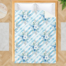 Blau Weiße Blumen Streifen Muster Strand Fleece