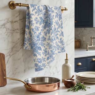 Blau-weiße Blumengewebe Toile de Jouy Geschirrtuch