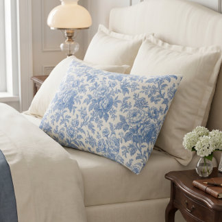 Blau-weiße Blumengewebe Toile de Jouy Kissenbezug