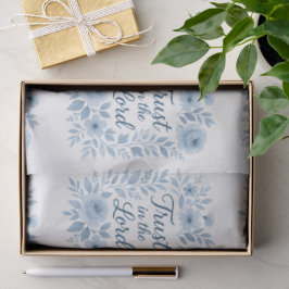 Blau-weiße Blumenschrift Vertrauen auf den Herrn  Seidenpapier