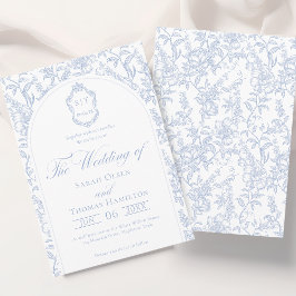 Blau-weiße Blumige Chinoiserie Monogramm Hochzeit Einladung