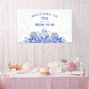 Blau-weiße Blumige Hochzeitsdusche Willkommen  Banner