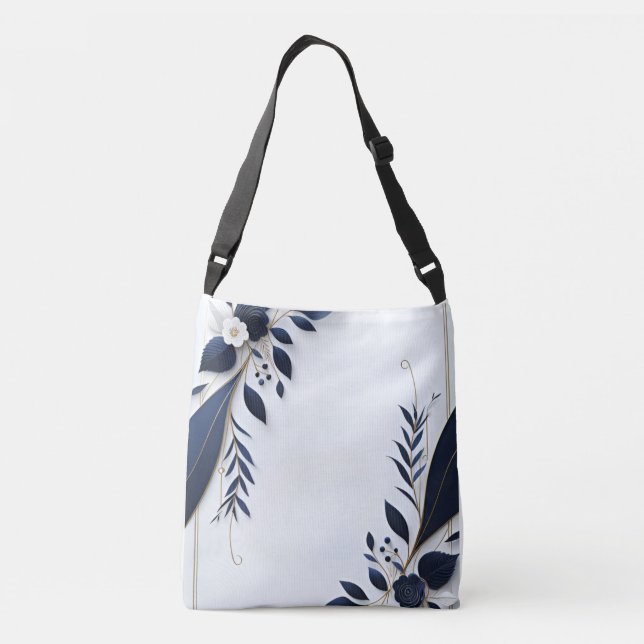 Blau-Weiße Blüte/Blume Tasche (Rückseite)