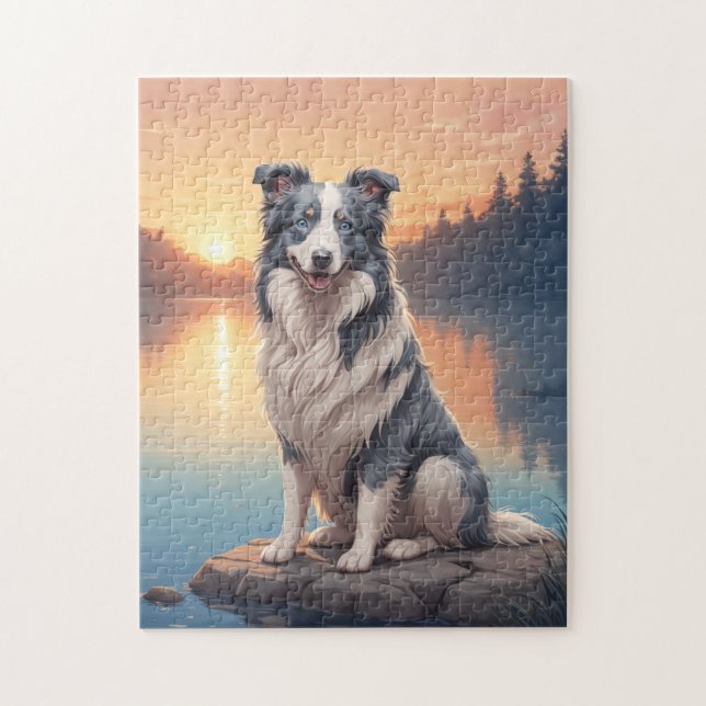  Blau-weiße Border Collie Puzzle (Vertikal)