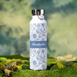 Blau-weiße botanische moderne Floral mit individue Trinkflasche