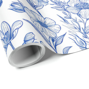 Blau-weiße Chinoiserie-Blumenmuster Geschenkpapier