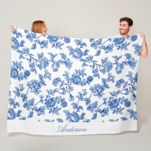 Blau-weiße Chinoiserie mit individuellem Namen Fleecedecke