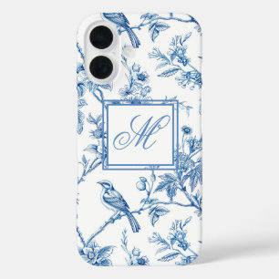Blau-weiße Chinoiserie-Monogramm iPhone 16 Hülle