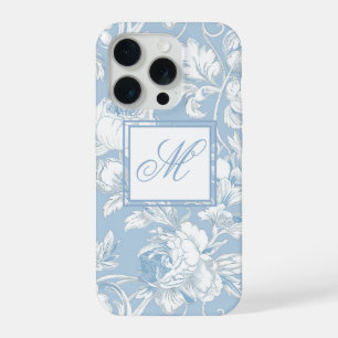 Blau-weiße Chinoiserie-Monogramm iPhone 15 Pro Hülle