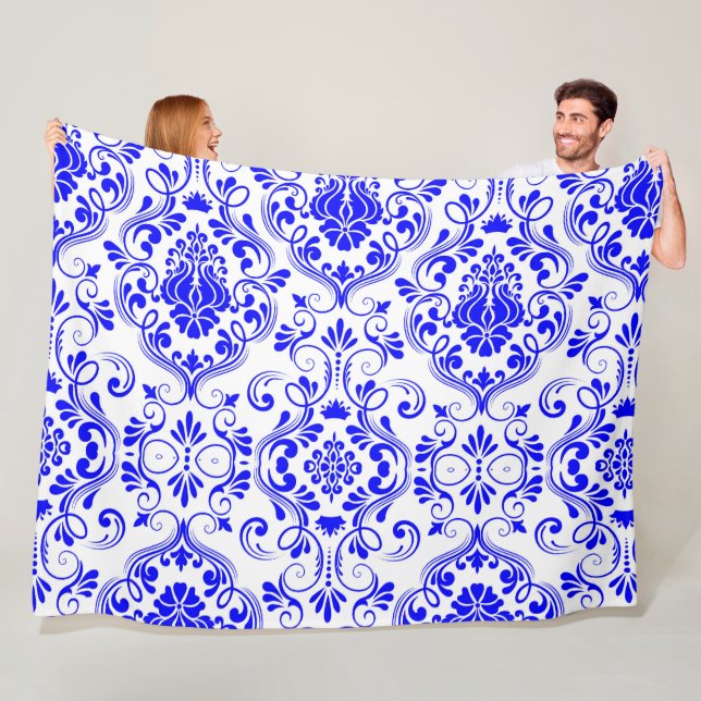Blau-weiße Damask-Muster Elegant Fleecedecke (Beispiel)