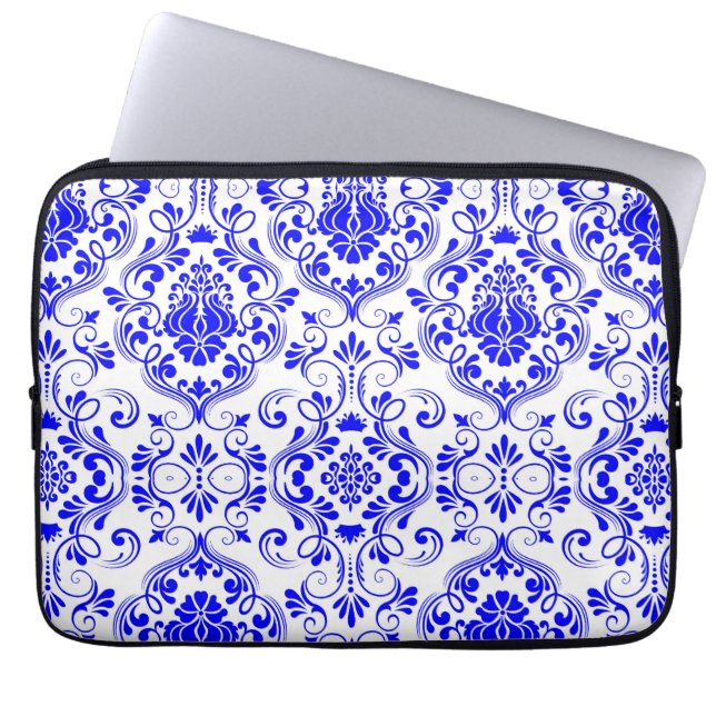 Blau-weiße Damask-Muster Elegant Laptopschutzhülle (Vorderseite)