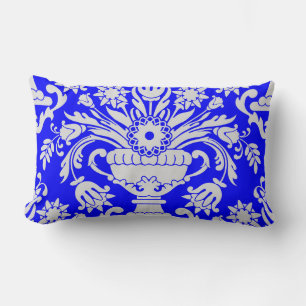 Blau-weiße Damask-Muster Elegant Lendenkissen