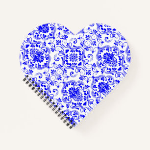 Blau-weiße Damask-Muster Elegant Notizbuch