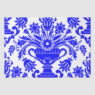 Blau-weiße Damaskus Blumen Elegantes Deko Seidenpapier